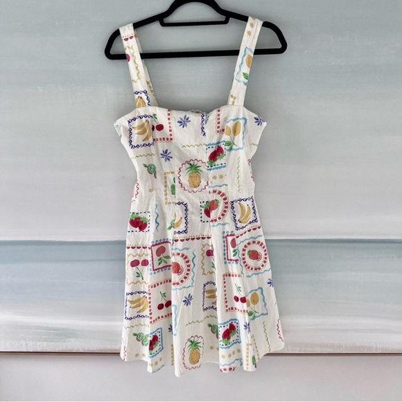 Avec Les Filles Fit & Flare Mini Dress Fruit Print Ivory Multicolor Size 8 NWT - Picture 4 of 10